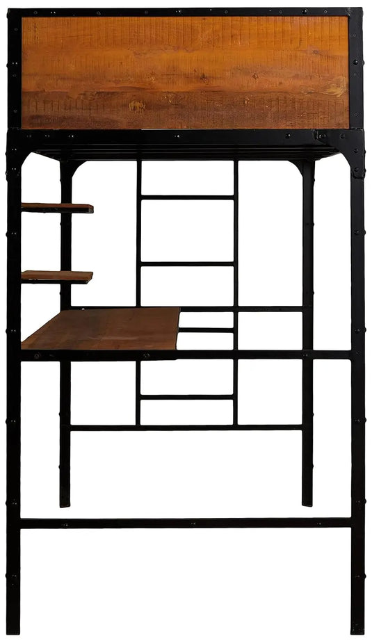 Translation missing: en.APRODZ Ellison Twin Size Bunk Bed with Work Station (Wood + Metal - Light Walnut and Black)