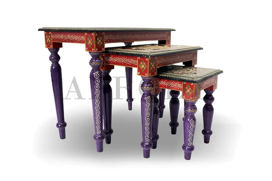 Translation missing: en.APRODZ Wooden Stool Cum Nesting End Table Pack of 3 Portable Bedside Tables for Living Room (Multicolor)