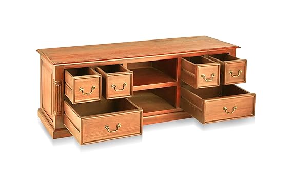 Mango Wood Sulla LED TV Stand Entertainment Unit Storage TV Cabinet for Living Room (Teak Finish) 