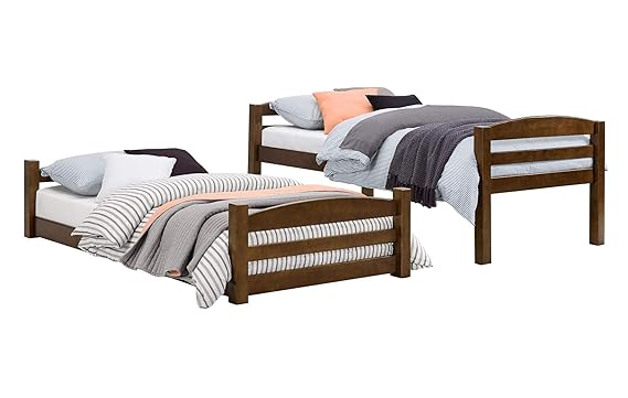 Mango Wood Shipry Bunk Bed Without Storage Single Bed Furniture for Bedroom Living Room Home (Brown Finish)