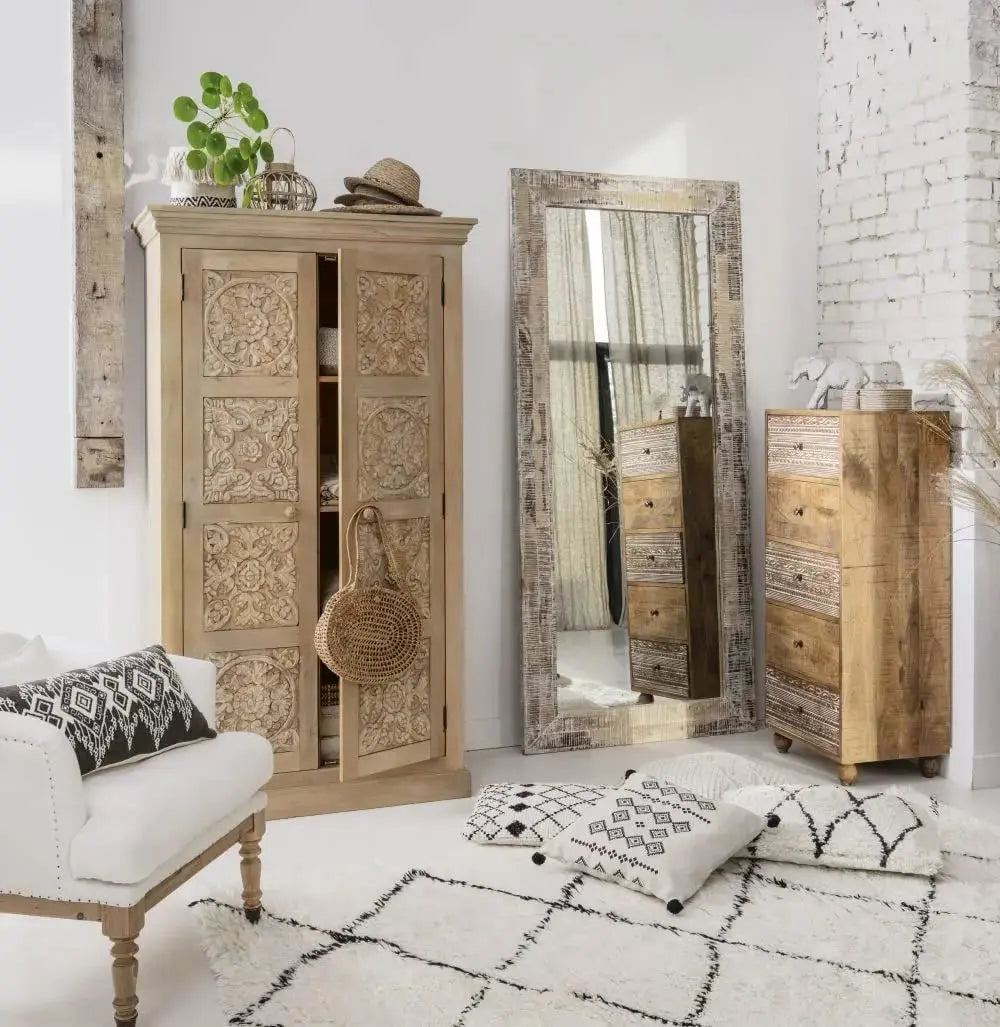 Floreale Mango Wood 2-Door Wardrobe Storage Almirah Cupboard for Cloths (Natural Finish) 