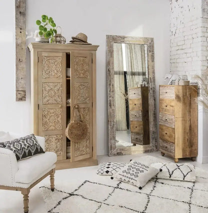 Floreale Mango Wood 2-Door Wardrobe Storage Almirah Cupboard for Cloths (Natural Finish) 