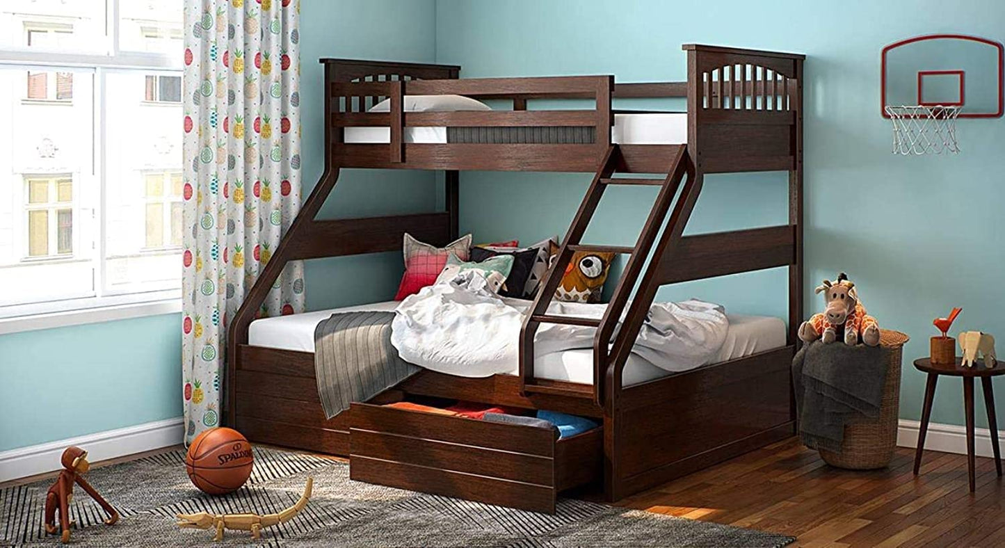 APRODZ Haven Queen/Twin Size Sheesham Wood Bunk Bed with 2 Drawer Storage for Bedroom (Rosewood - Brown)