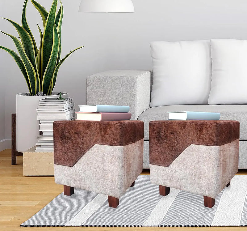 Ottoman Stool for Living Room | Pouffes for Sitting| Foot stools | Office Stools | Decoration & Dressing Table Suede Fabric Set of 2 Dark Brown + 
