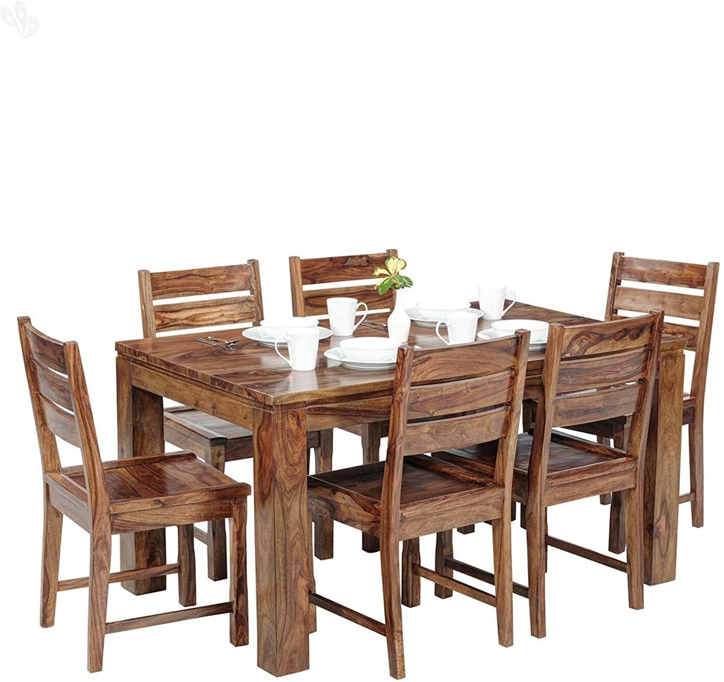 APRODZ Sheesham Wood Reyk 6 Seater Dining Table Set with 1 Bench & 4 Chairs for Home Dining Room Furniture (Brown Finish)