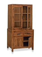 Glass Door Cabinet | 2 Drawers 3 Shelves Sheesham Wood Storage Organizer | Durable Stylish Wooden Furniture | Elegant Design Home Decor Compact Multifunctional | Compact multifunctional furniture 