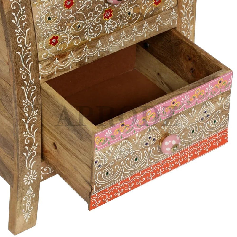 Wooden Handpainted Side Table with Drawer Storage Portable Bedside End Table (Multicolor) 