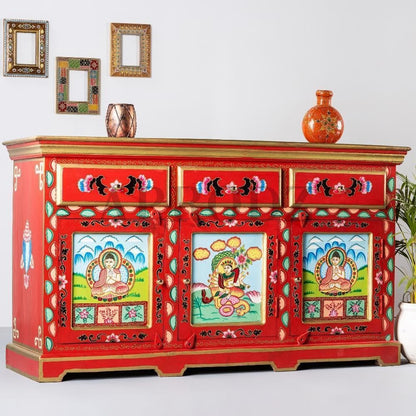 APRODZ Wooden Handpainted Multipurpose Sideboard Storage Cabinet for Home (Multicolor)