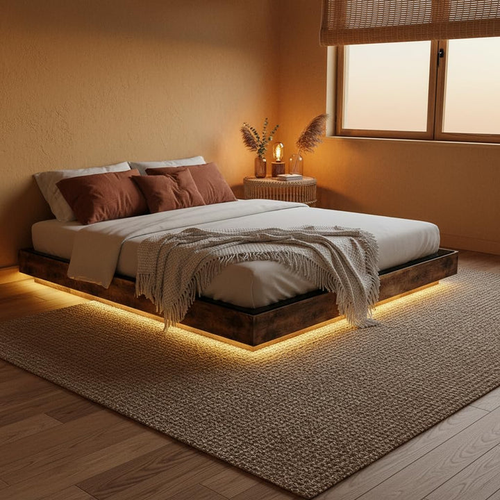 Translation missing: en.Cowen Floating Bed Frame with LED Lights Metal Slats Underbed Storage Space No Box Spring 