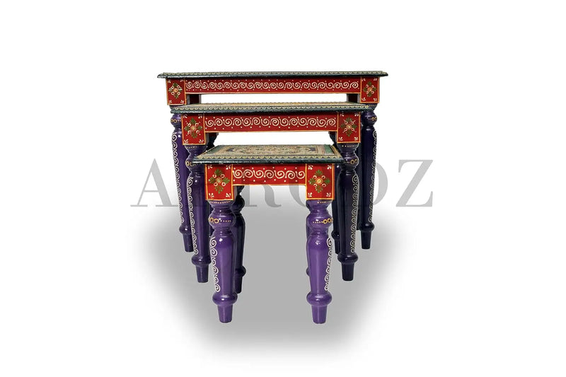 APRODZ Wooden Stool Cum Nesting End Table Pack of 3 Portable Bedside Tables for Living Room (Multicolor)