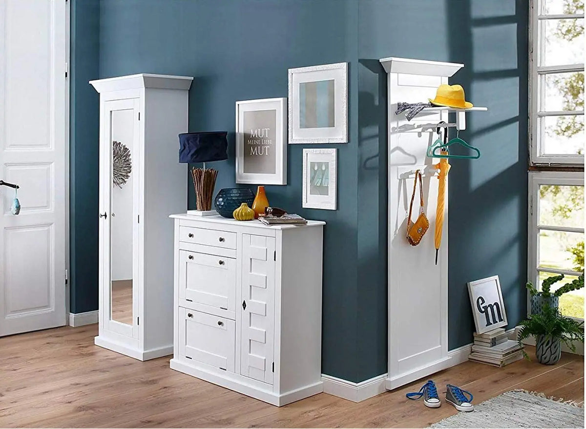 Mango Wood Castil Shoe Cabinet for Home | Shoe Rack Organiser | White Finish