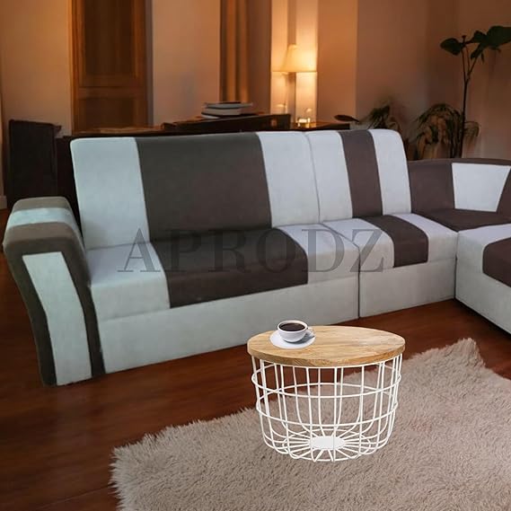 L-Shaped Sectional 7-Seater Sofa with Coffee Table Padded Armrest Perfect Fabric Corner Sofa for Guests Living Room, Drawing Room, Office & Lounge (Brown/Grey) 