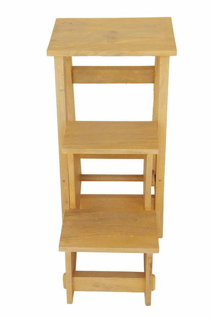 Mango Wood Folding Step Side End Table for Home | Stap Stool Table | Light Yellow 