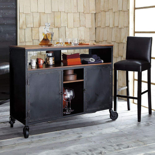 APRODZ Mango Wood Conder Wine Storage Stylish Bar Cabinet for Living Room | Black Finish