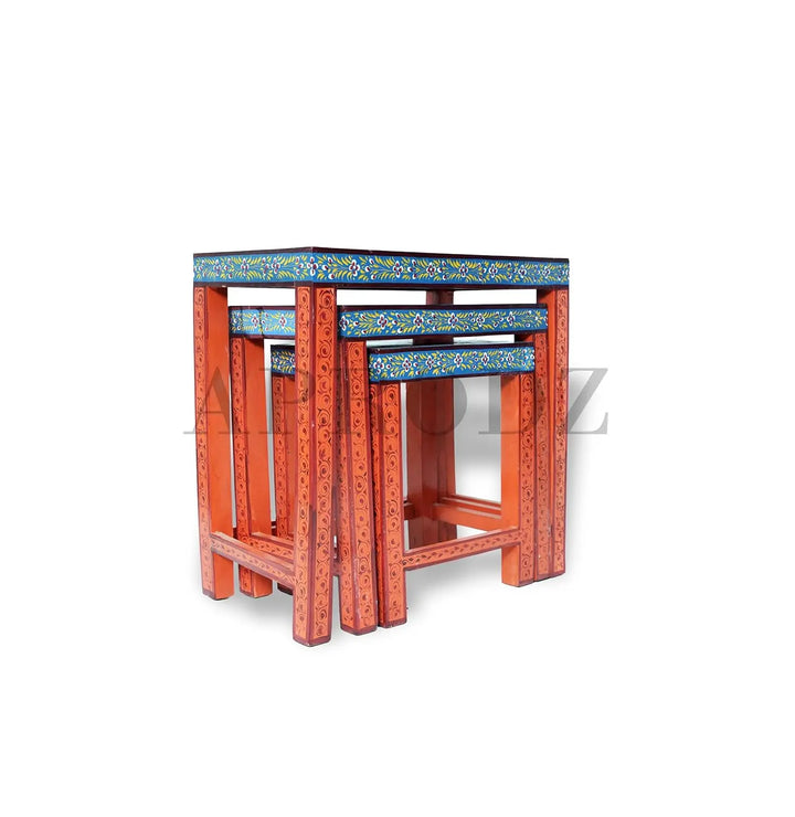 Translation missing: en.APRODZ Wooden Nesting Table Set of 3 Stools Portable Bedside End Table for Living Room Furniture (Multicolor)
