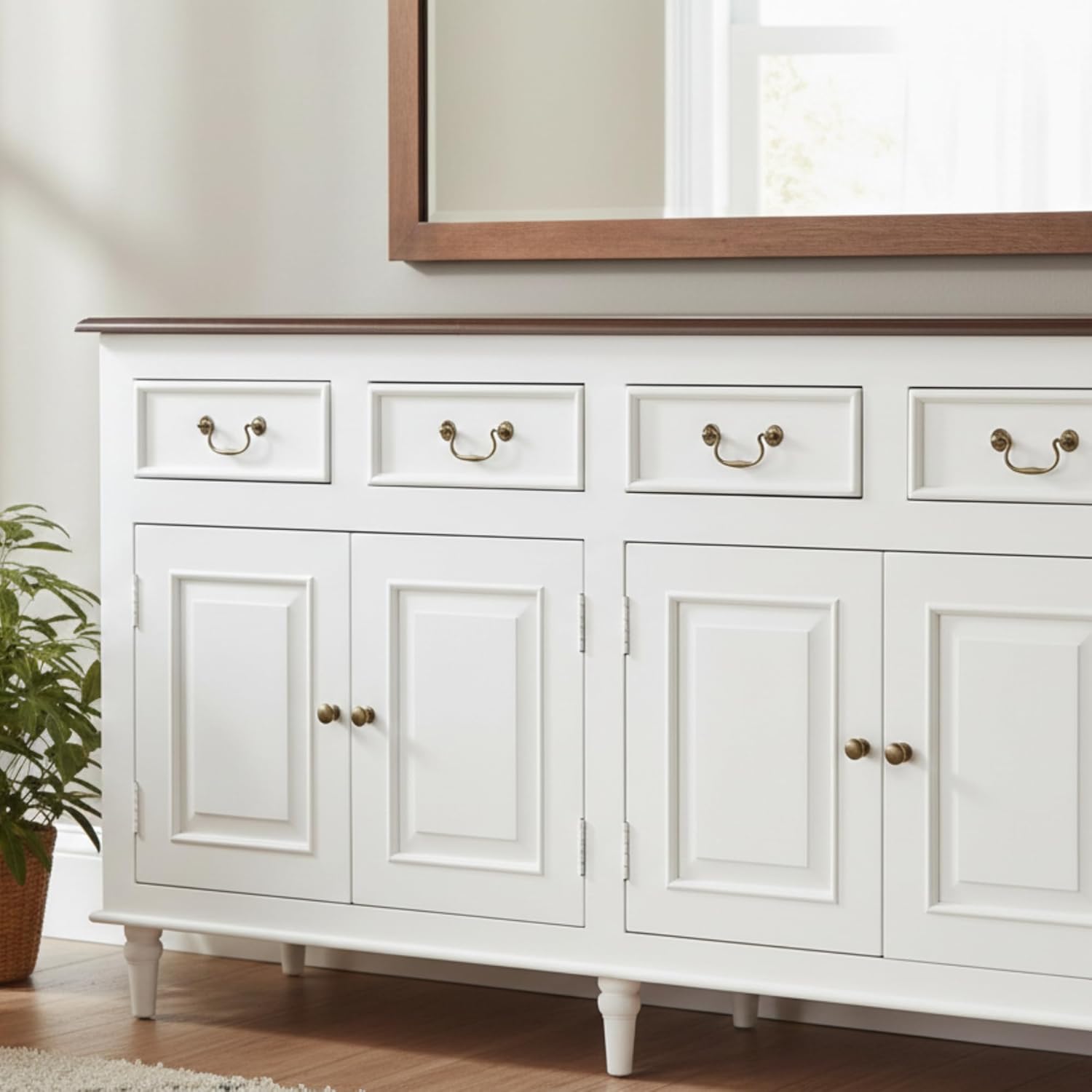 Solid Wood Cancun Storage Sideboard Cabinet with 4 Door and 4 Drawer for Living Room 
