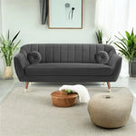 Modern Velvet 3-Seater Sofa – Channel Tufted Gold Legs (Brown) | Living room 