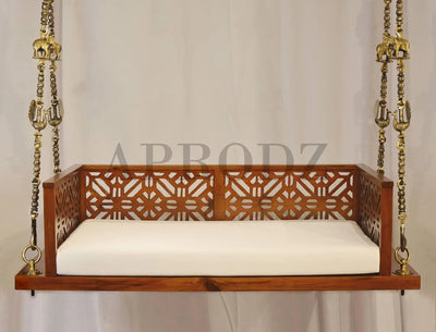 Swing Wooden Jhula with Brass Coated Chainfor Indoor Outdoor & Balcony | House Swings