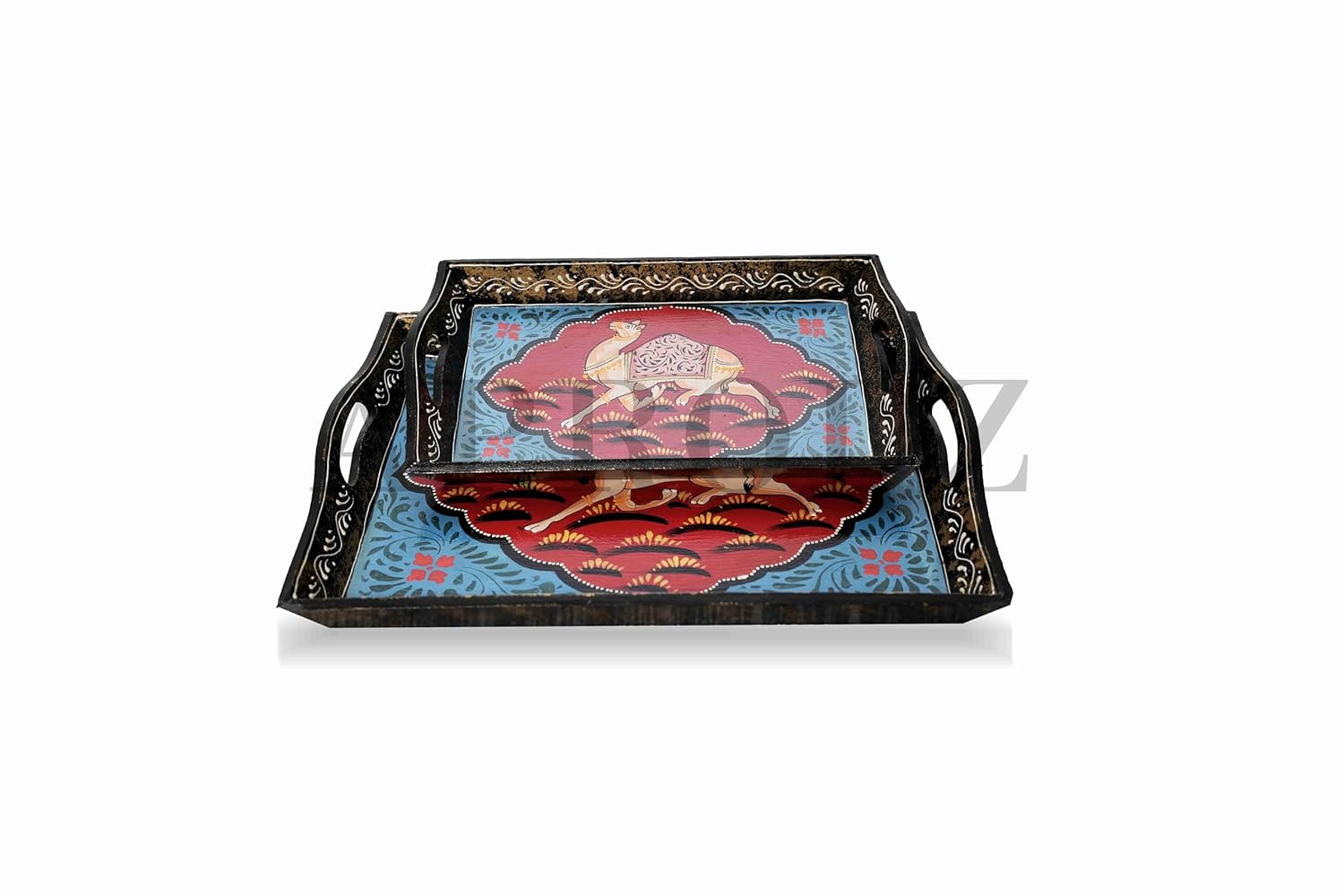Aprodz Wooden Serving Trays Set of 2 by Aprodz - Stylish and Functional Serving Tray Set (Multicolor)
