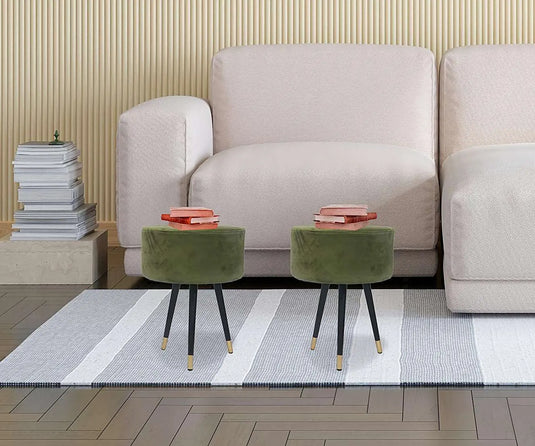 Translation missing: en.APRODZ Upholstered and Steel Frame Puffy Stool Grass Green Fabric + Black Powdercoated - Set of 2