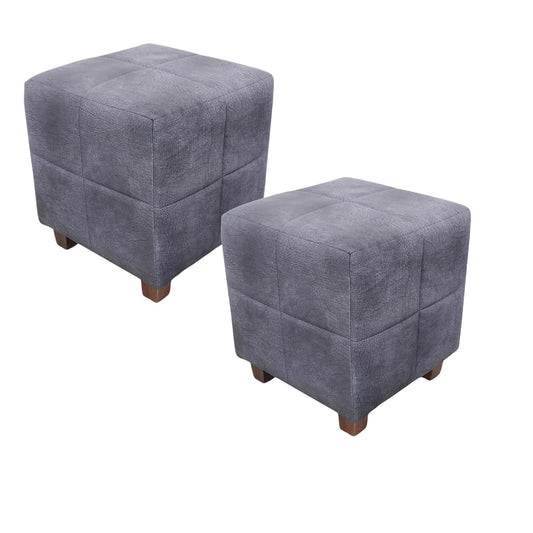 Square Printed Ottoman Stool Upholstered Foam Cushioned Pouffes for Living Room | Puffy Muddha Stool for Footrest & Sitting, Velvet Pouf Stool, Furniture for Home Decor, Office Set of 2 (Navy) 