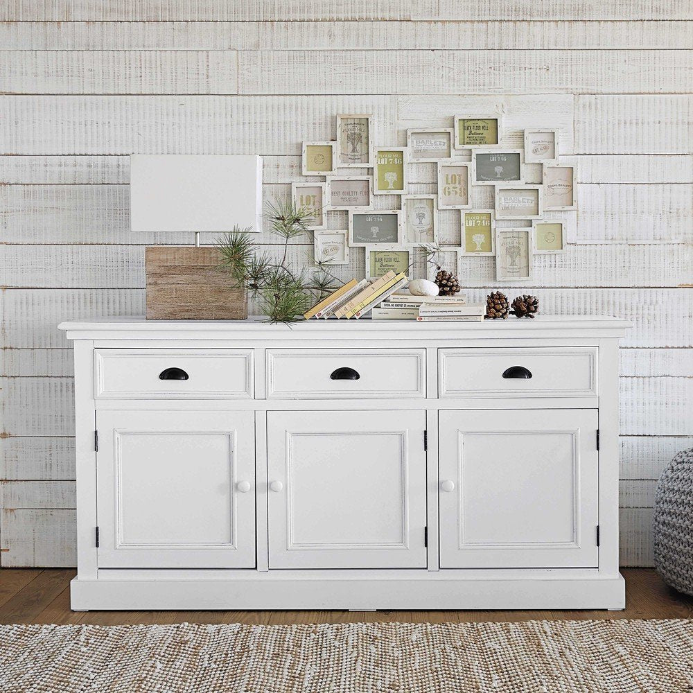 APRODZ Mango Wood Uman Sideboard Storage Cabinet for Living Room | Wooden Cabinet for Kitchen | White Finish