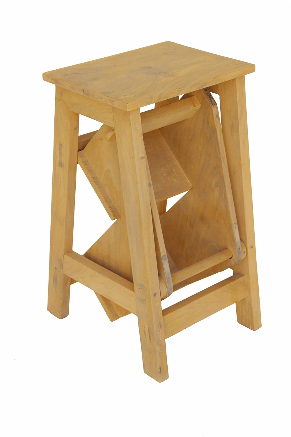 Mango Wood Folding Step Side End Table for Home | Stap Stool Table | Light Yellow 