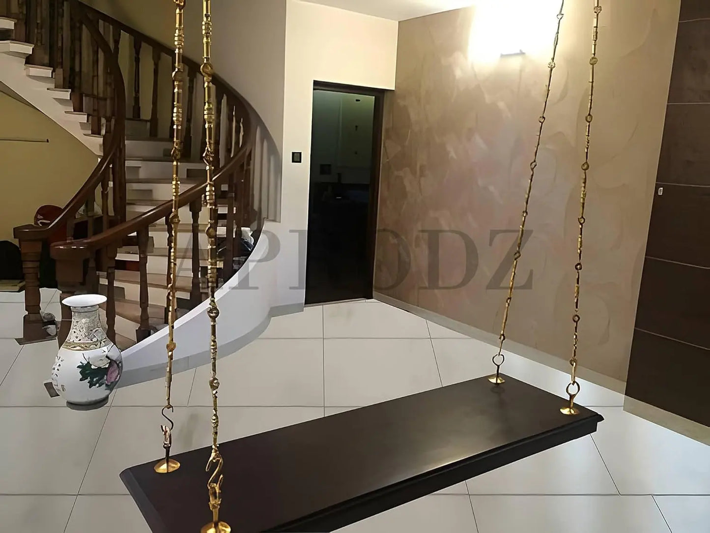 Jhula for Adults for Home 2 Seater Swing Wooden Jhula for Indoor Outdoor & Balcony Traditional Hammock House Swings Jhula| House Backyard Swings for Adults (Dark Brown- Glossy Lacquered) 