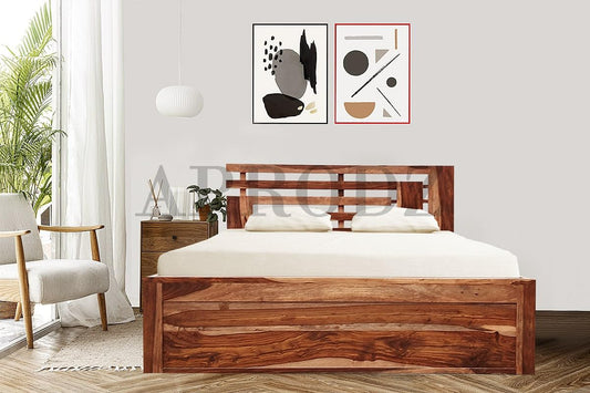 Keviv Sheesham Wood Queen Size Bed with Drawers Storage for Home & Bedroom Wooden Beds Living Room (Teak Finish)
