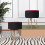 Upholstered and Steel Frame Puffy Stool Grass Green Fabric + Black Powdercoated - Set of 2 