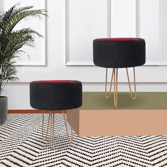 Translation missing: en.Upholstered and Steel Frame Puffy Stool Grass Green Fabric + Black Powdercoated - Set of 2 