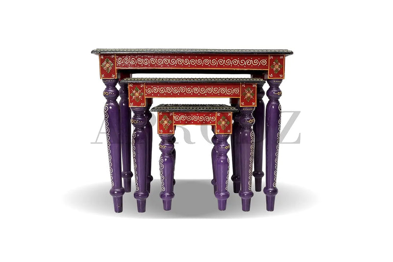 APRODZ Wooden Stool Cum Nesting End Table Pack of 3 Portable Bedside Tables for Living Room (Multicolor)