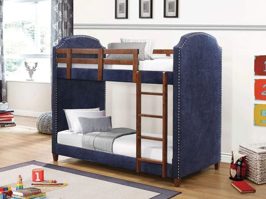 Translation missing: en.APRODZ Upholstered Twin Size Charlene Navy Blue Bunk Bed for Bedroom