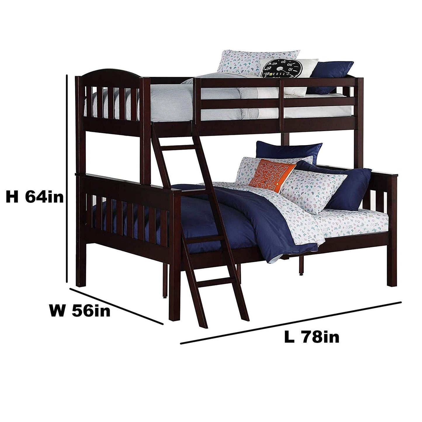 APRODZ Mango Wood Coedlac Kids Bunk Beds with Ladder for Bedroom | Brown Finish