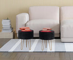 Upholstered and Steel Frame Puffy Stool Grass Green Fabric + Black Powdercoated - Set of 2 