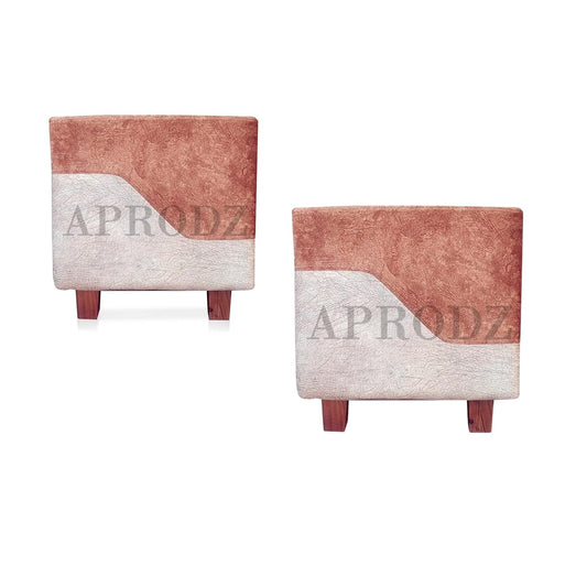 Square Printed Ottoman Stool Upholstered Foam Cushioned Pouffes for Living Room | Puffy Muddha Stool for Footrest & Sitting, Velvet Pouf Stool, Furniture for Home Decor, Office Set of 2 (Light Brown + Beige) 