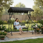 APRODZ Best Buy Steel Porch Jhula Swings Outdoor Iron Frame Deluxe Patio Garden Porch Canopy 3 Seats Swing with Bench 