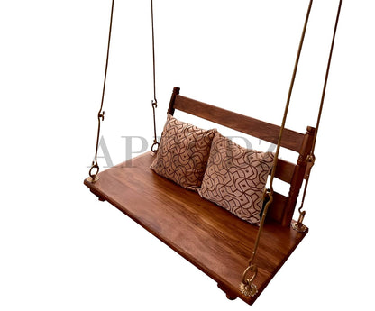 APRODZ 3 Seater Swing Brass Coated Wooden Jhula for Indoor Outdoor & Balcony | House Swings for Adults (52 Inches, Honey Finish)