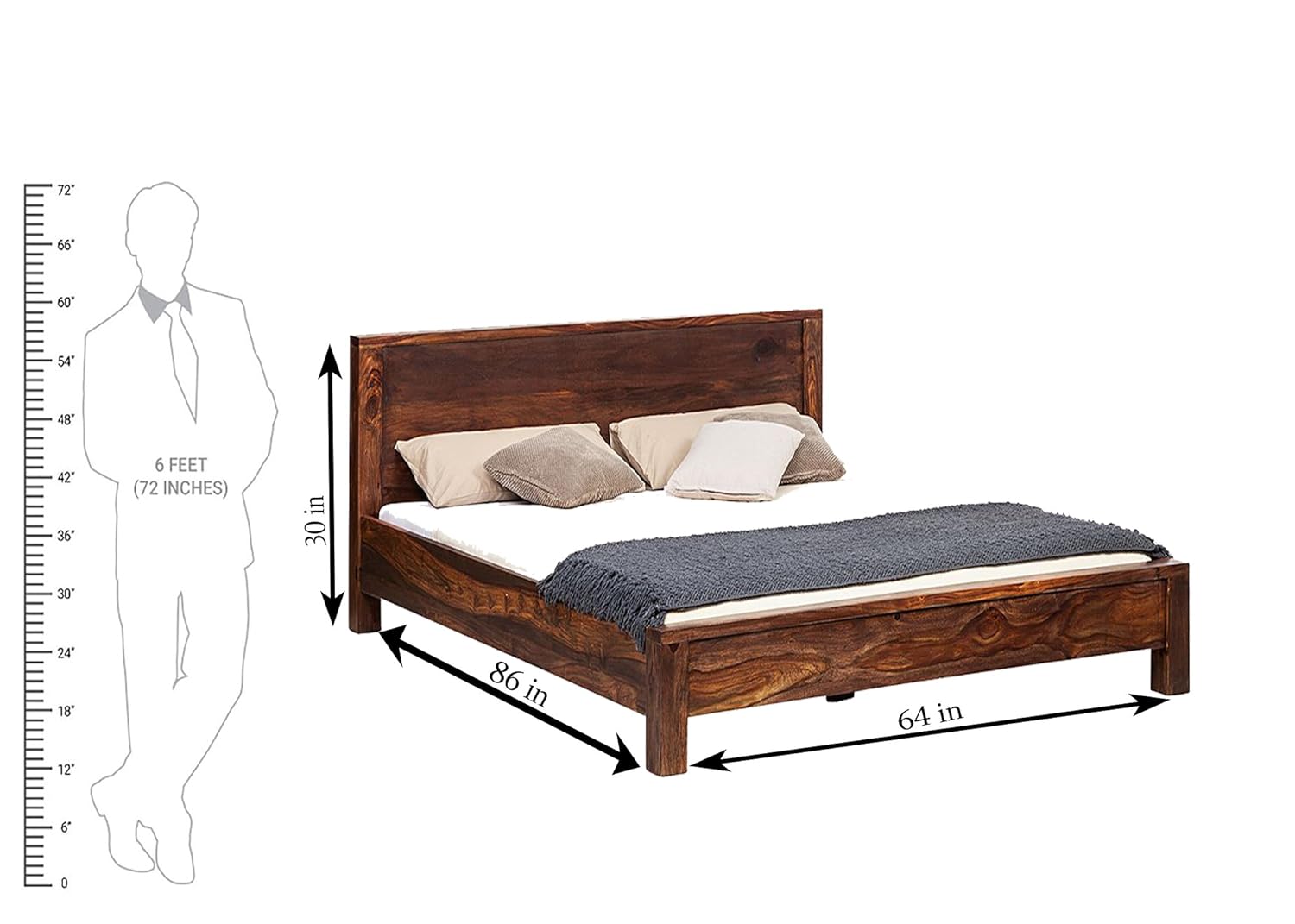 APRODZ Sheesham Wood Queen Size Boise Bed for Bedroom Stylish | Teak Finish