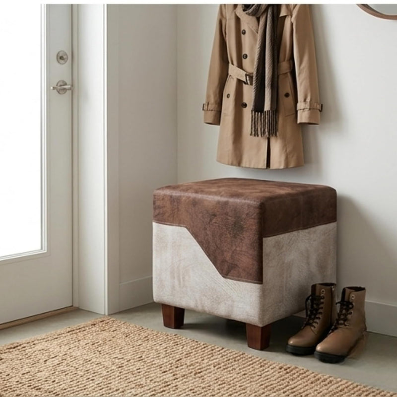 Printed Ottoman Stool Upholstered Foam Cushioned Pouffes for Living Room | Puffy Muddha Stool for Footrest & Sitting, Velvet Pouf Stool, Furniture for Home Decor, Office Set of 1 (Dark Brown) 