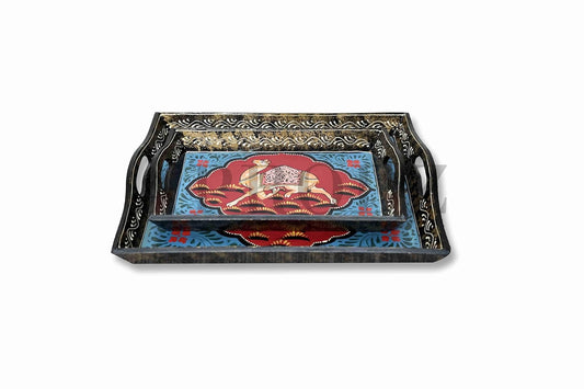 Aprodz Wooden Serving Trays Set of 2 by Aprodz - Stylish and Functional Serving Tray Set (Multicolor)