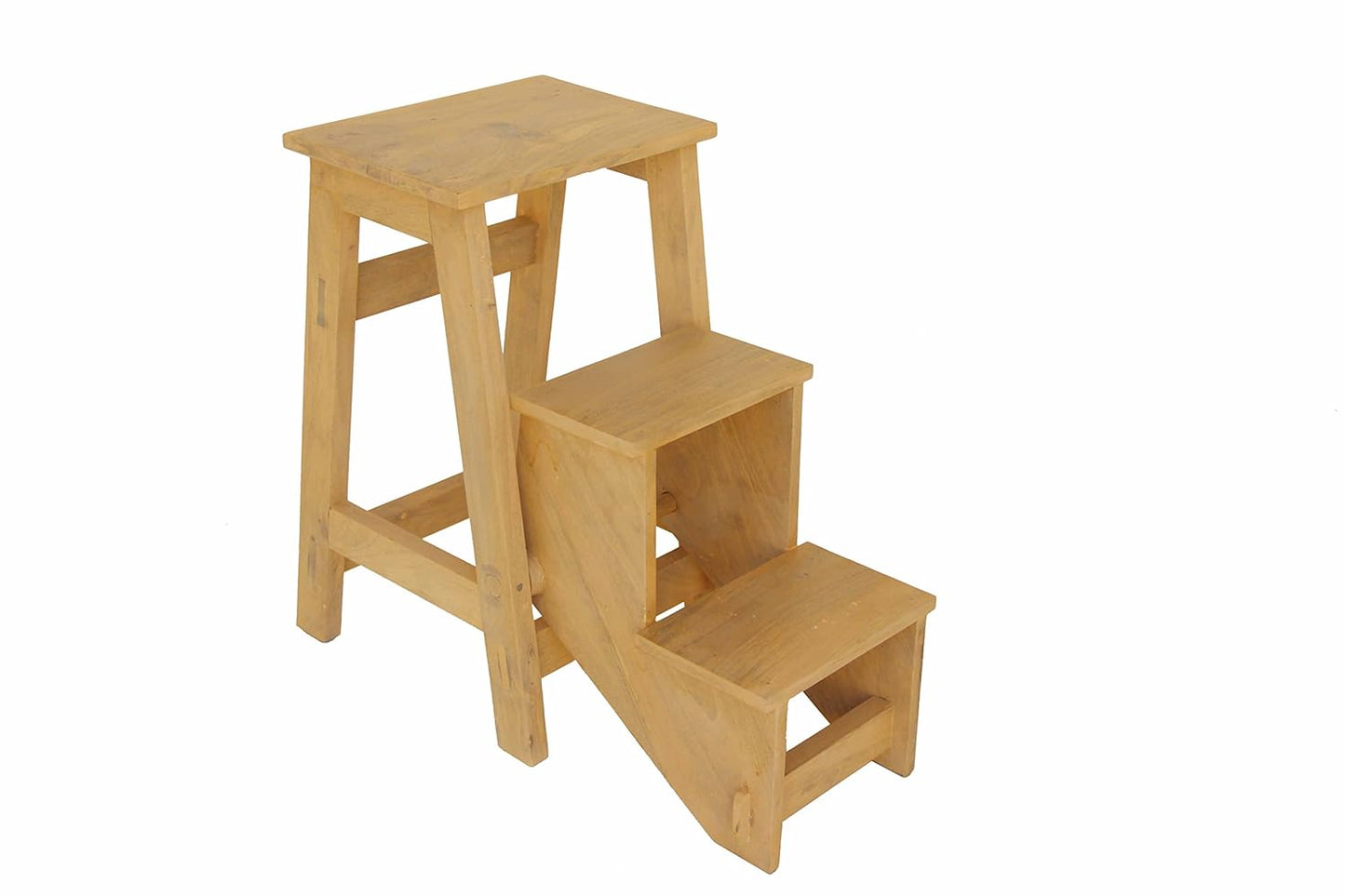 Mango Wood Folding Step Side End Table for Home | Stap Stool Table | Light Yellow 