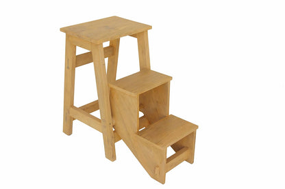 Mango Wood Folding Step Side End Table for Home | Stap Stool Table | Light Yellow 