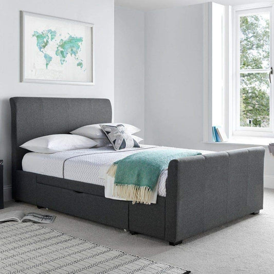 APRODZ Solid Wood Bray Queen Size Bed with 2 Drawers for Bedroom | Grey Finish