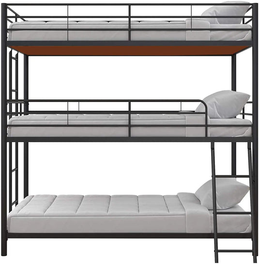 Translation missing: en.APRODZ Chavez Triple Twin/Twin/Twin Size Metal Triple (3Bed) Bunk Bed (Metal - Black Powdercoated)