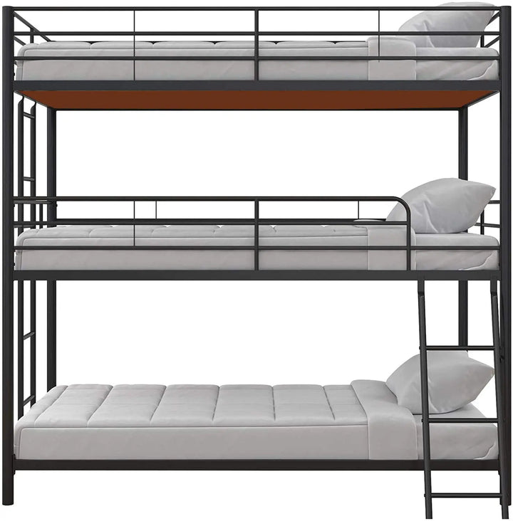 Translation missing: en.APRODZ Chavez Triple Twin/Twin/Twin Size Metal Triple (3Bed) Bunk Bed (Metal - Black Powdercoated)