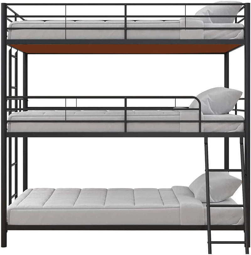 APRODZ Chavez Triple Twin/Twin/Twin Size Metal Triple (3Bed) Bunk Bed (Metal - Black Powdercoated)