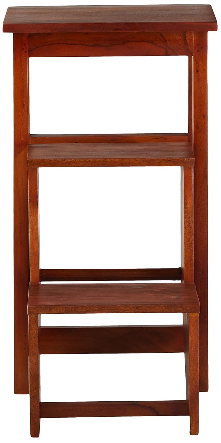 Mango Wood Folding Step Side End Table for Home | Stap Stool Table | Dark Brown 