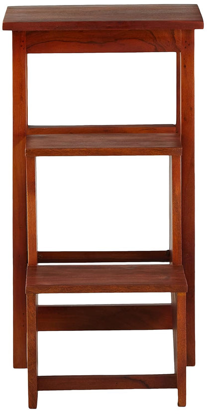 Mango Wood Folding Step Side End Table for Home | Stap Stool Table | Dark Brown 