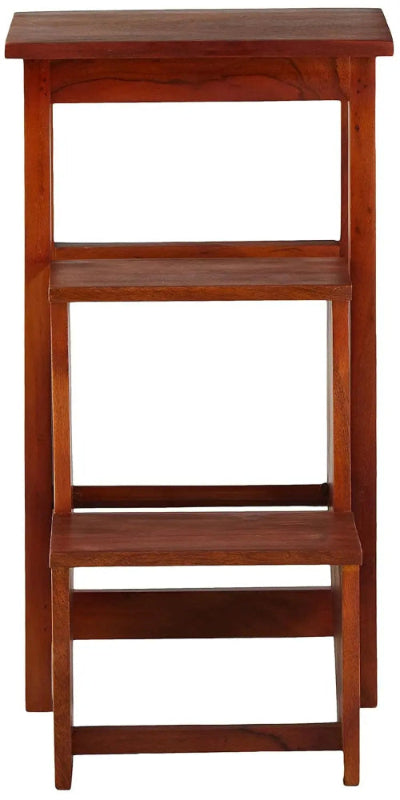 Mango Wood Folding Step Side End Table for Home | Stap Stool Table | Dark Brown 